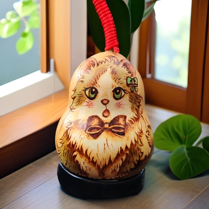 天然葫芦纯手工烙制来财喵摆件吉祥招财纳福手工艺品