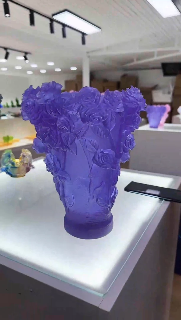 手工艺品琉璃紫罗兰玫瑰花瓶大号