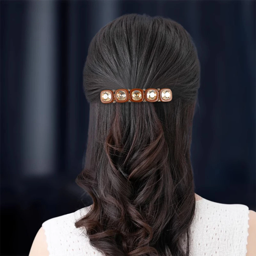 法式醋酸方形水晶一字发夹弹簧夹设计感日常百搭长方形发卡新款