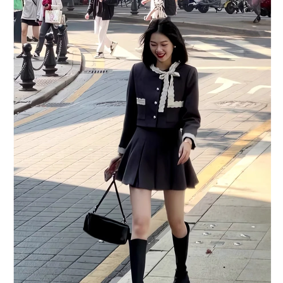 AB276法式小香风女2024冬季新款高级感气质名媛短外套半裙两件套