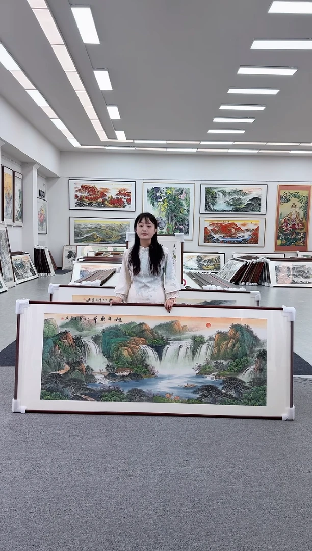 国画手绘 旭日东升 219*88