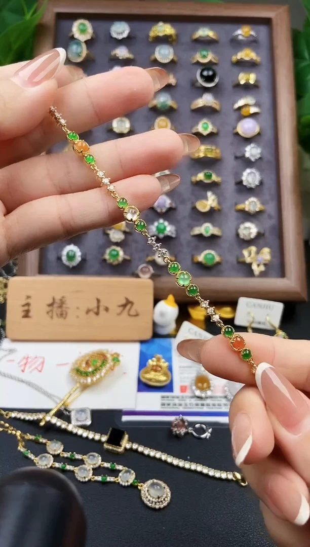 银S925镶嵌手链翡翠12