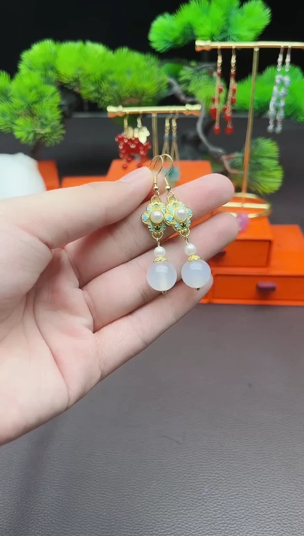 玛瑙/玉髓耳饰银S925镶嵌325