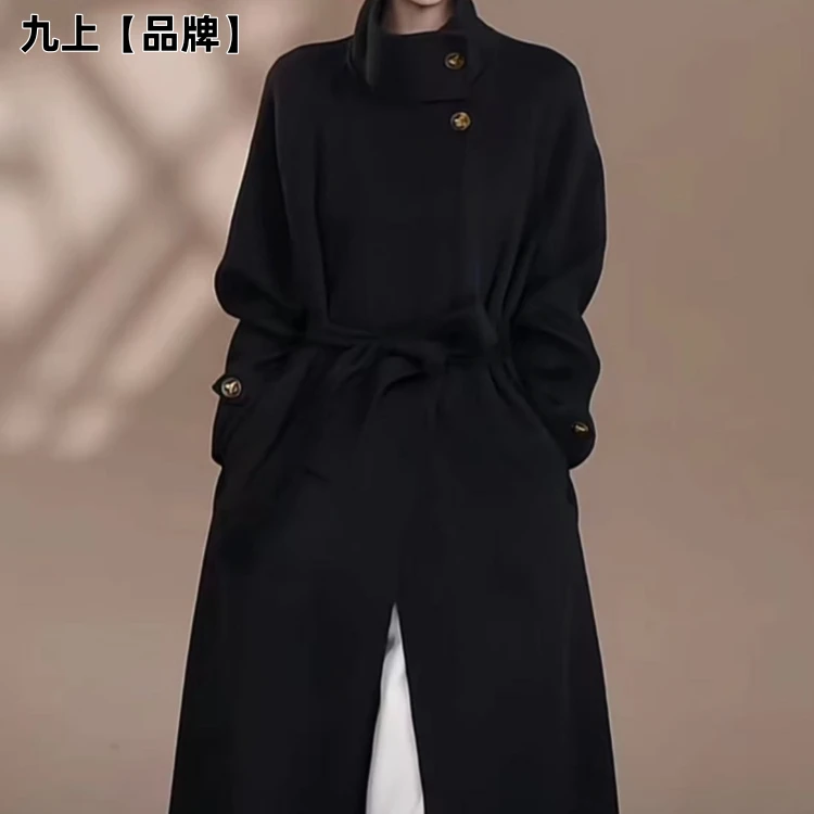 九上正品黑金100%纯羊毛大衣黑色红色羊绒质感秋冬高级感毛呢外套