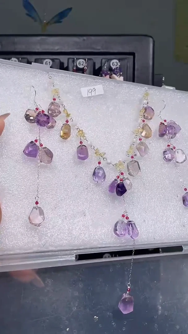 紫晶耳饰银S925镶嵌猫* 猫儿2发1