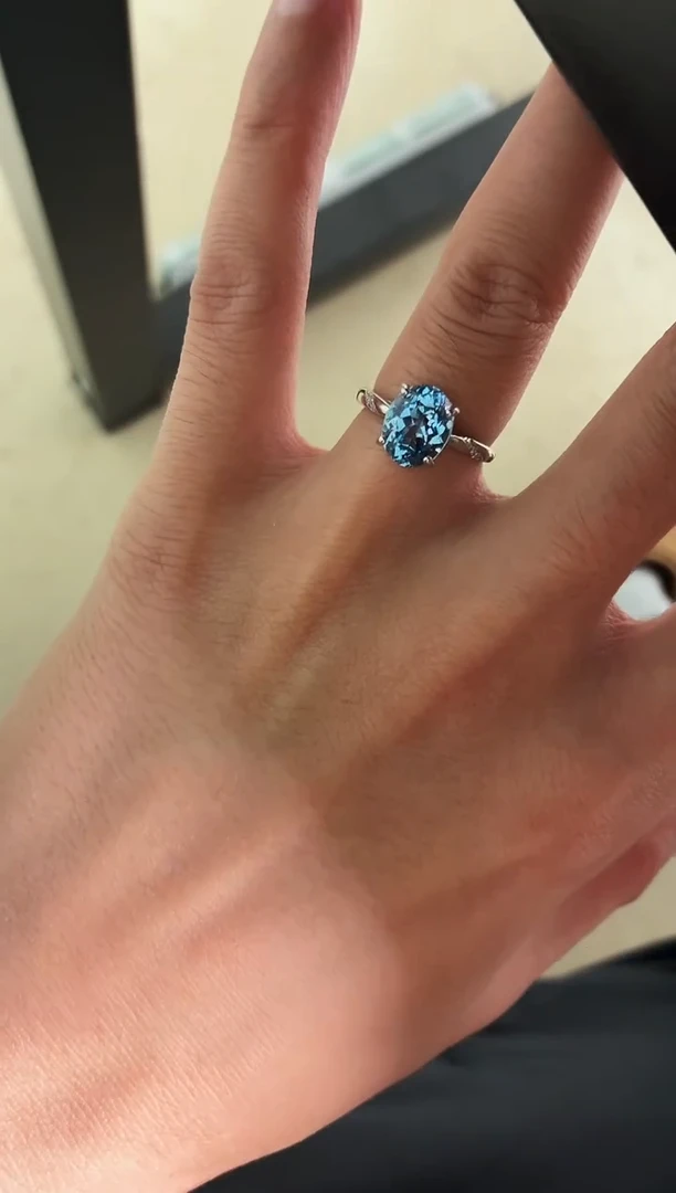 银S925镶嵌戒圈海蓝宝石0001