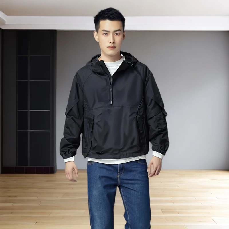 2025春季男士卫衣外套时尚休闲运动风连帽户外男款套头冲锋衣版
