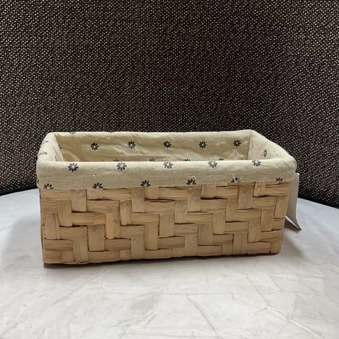 3708瑕疵款 长28宽14高12cm 草编家用收纳筐桌面简约长方形储物篮