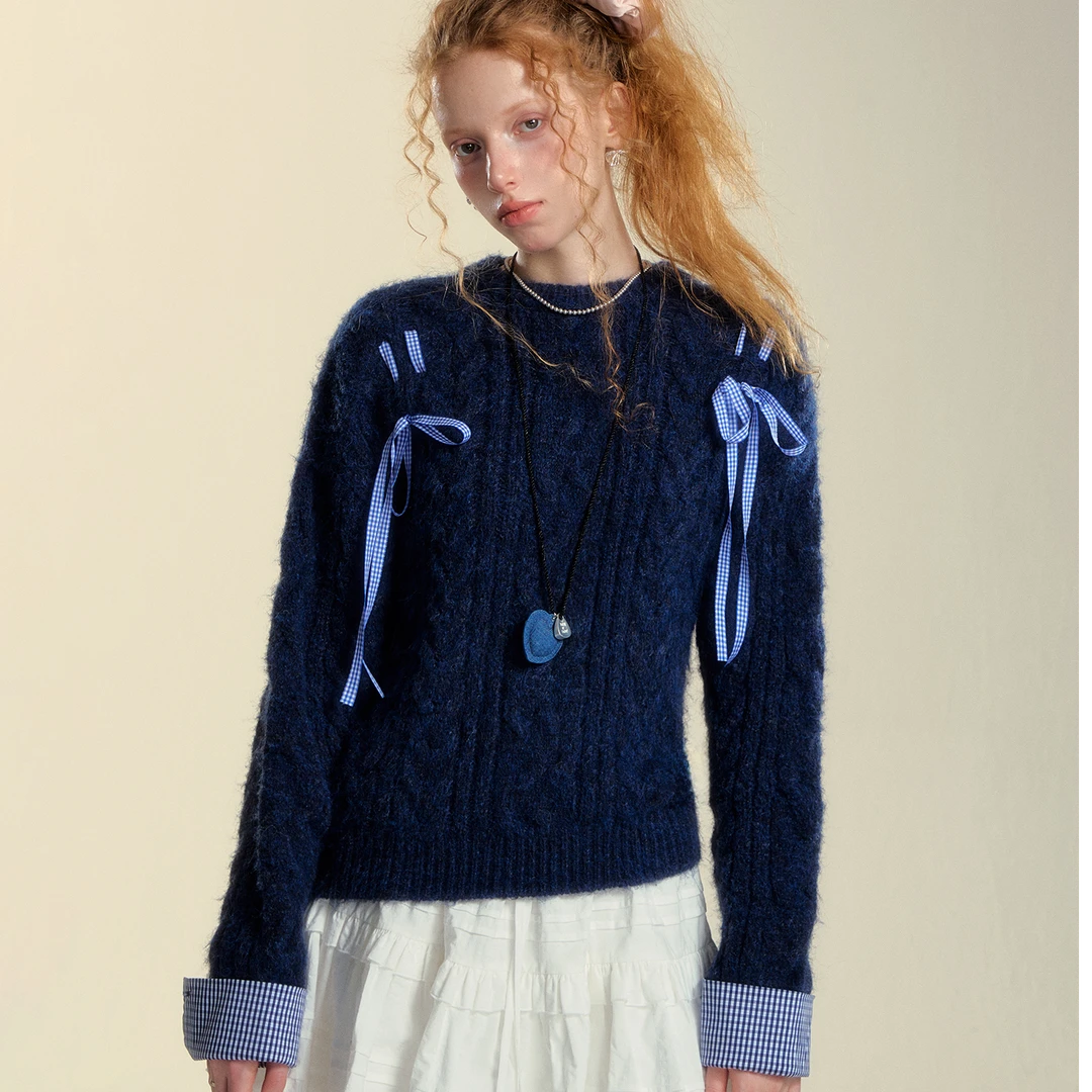 SOMESOWE格纹抽绳套头毛衣