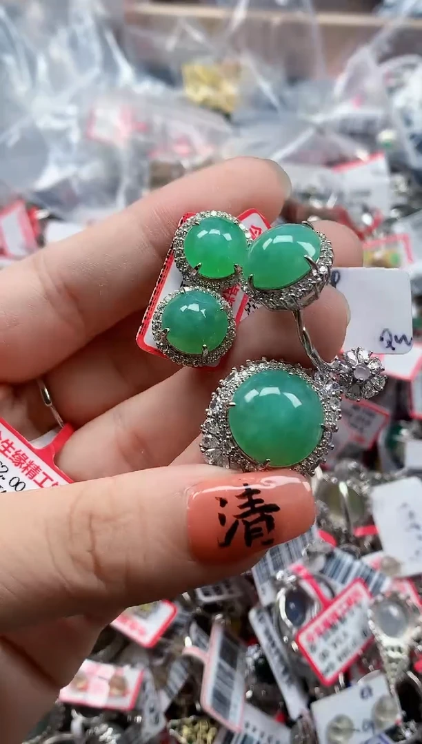 银S925镶嵌戒指翡翠天然A货缅甸翡翠