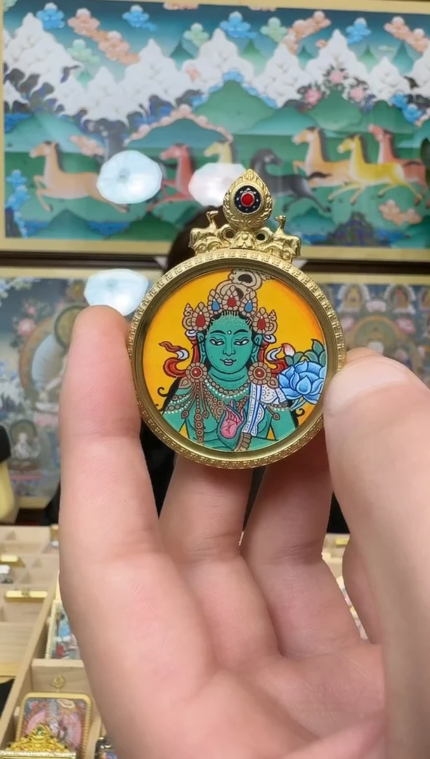 吊坠绿妈妈-热贡纯手绘唐卡吊坠
