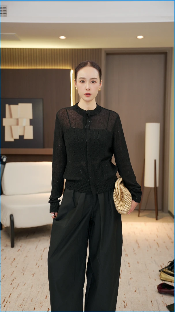 有熳 |毛针织衫秋季开衫款镂空衫常规套头长袖圆领时尚q200004p