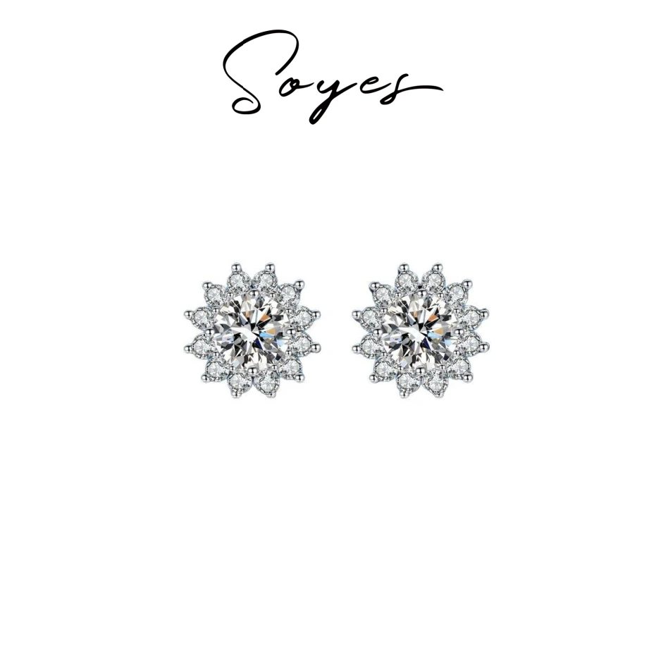soyes/索野 铜合金合成锆石耳饰 六芒星太阳花耳钉百搭经典镶钻