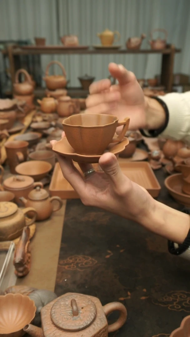 老岩泥原矿料  小把手四叶杯配碟