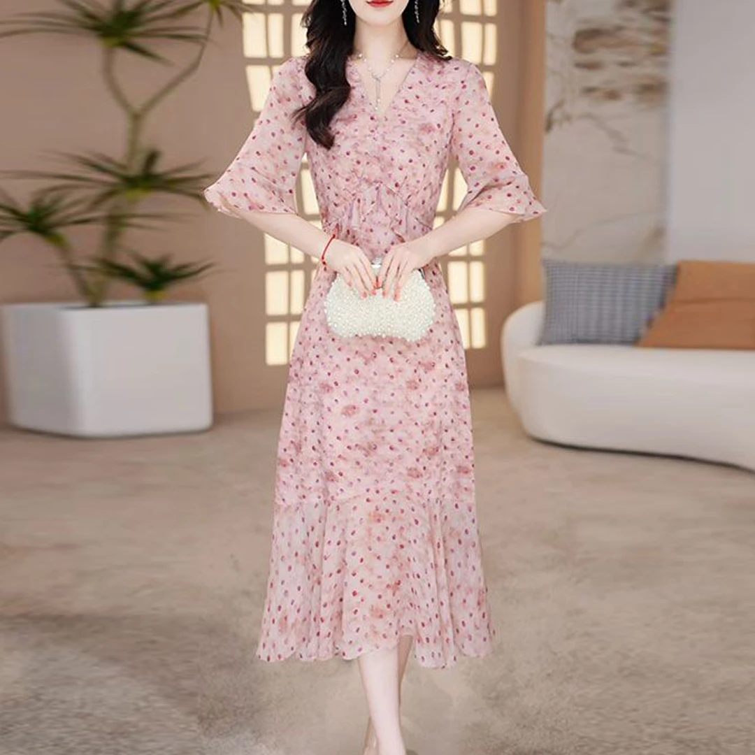 【千羽】波点碎花连衣裙女夏季2025年新款十三行品牌气质贵夫人裙子