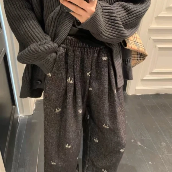 五哥外贸[小蝴蝶结直筒裤]2025不加绒宽松一体直筒修身脚裤