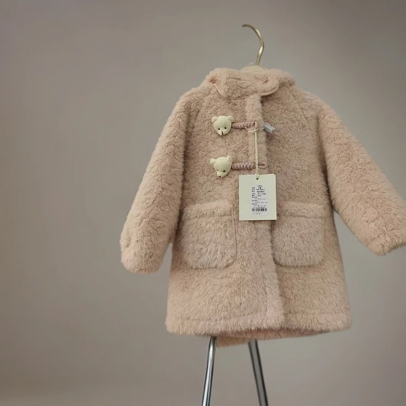 秋冬普通外套宝宝大童翻领中长款秋季风衣洋气呢大衣纯色