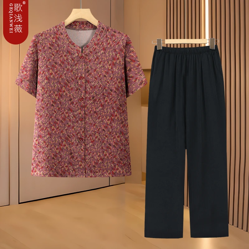 中老年妈妈装夏装短袖衬衣花色薄款上衣服洋气奶奶装夏季透气衬衫