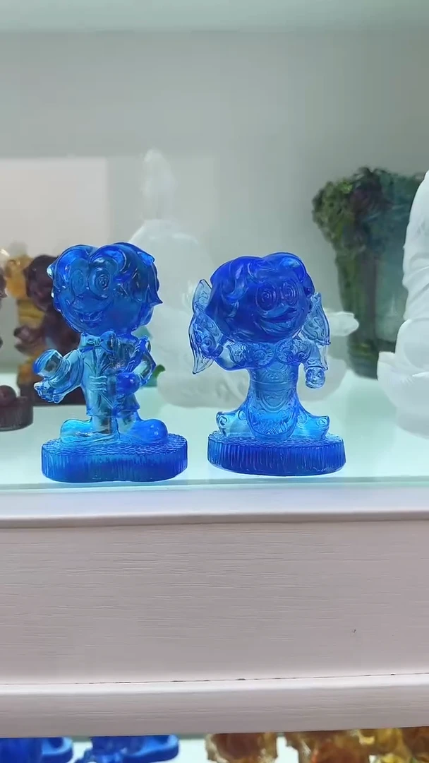 手工艺品琉璃蓝色二个