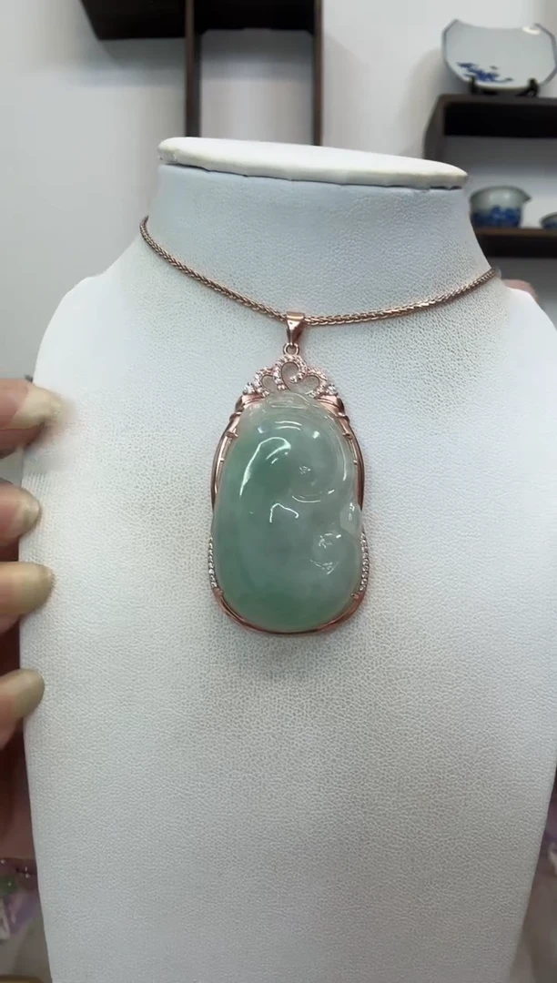 吊坠(赠链)银S925镶嵌翡翠如意玫瑰边
