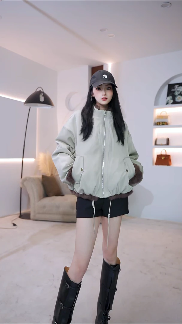 新款两面穿兔毛皮毛一体短外套女装5633