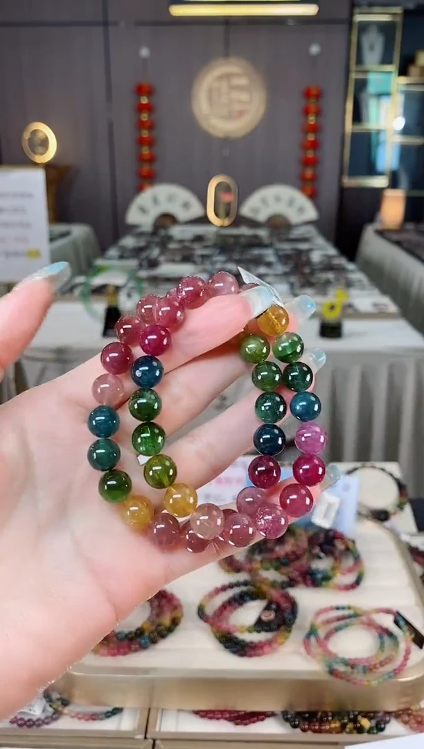 未镶嵌老矿碧玺彩虹冰体单圈手串9mm+碧玺多样性发货一条mz