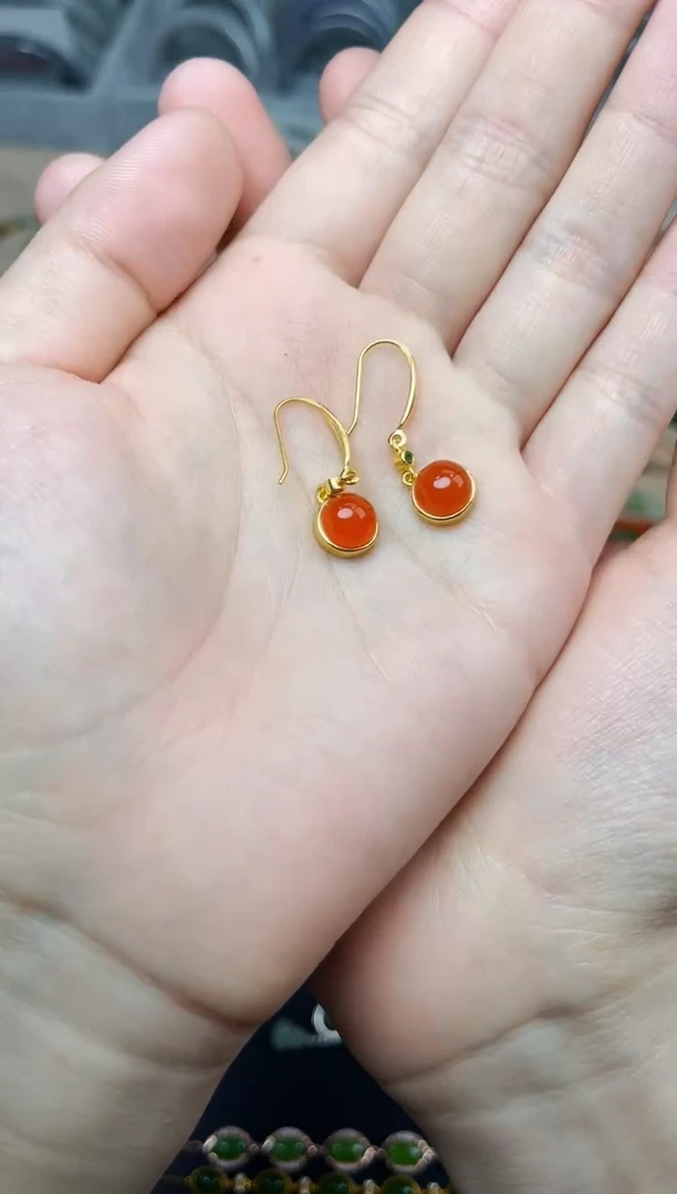 南红玛瑙耳饰银S925镶嵌南红耳钩06
