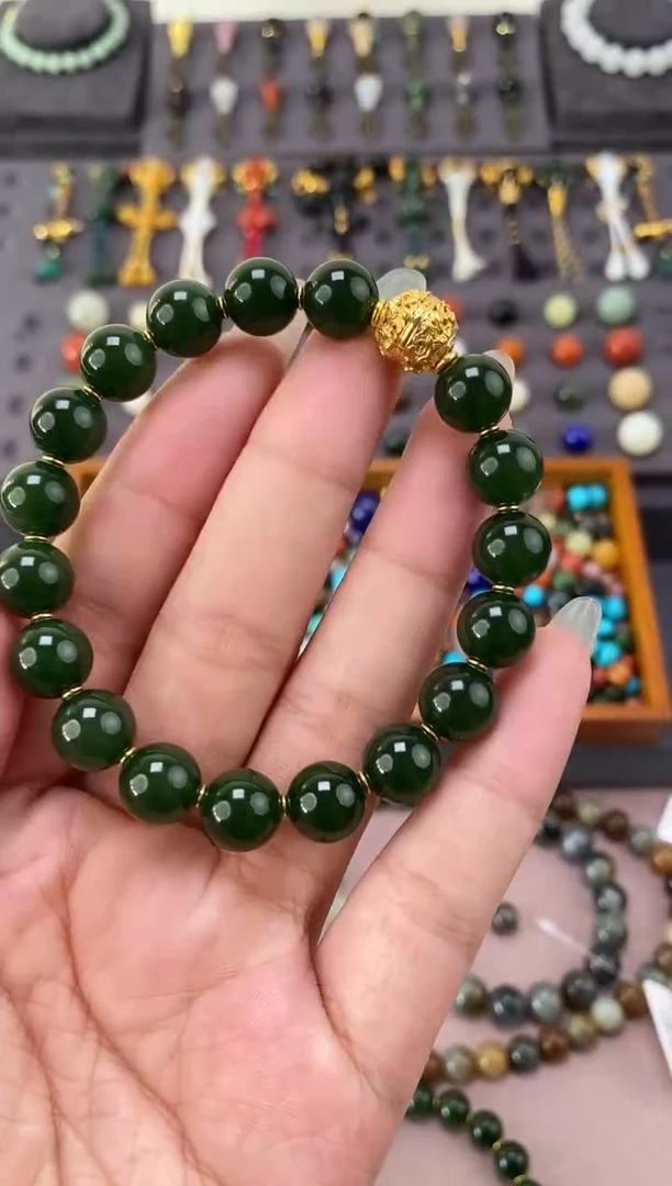 未镶嵌和田玉挂件10mm碧玉圆珠手串博山系列