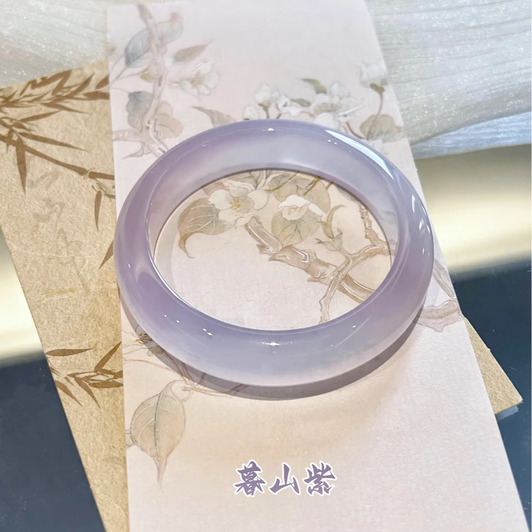 天然高冰紫罗兰玉髓手镯薰衣草淡紫玛瑙荔枝冻玉石紫色玉镯送礼物