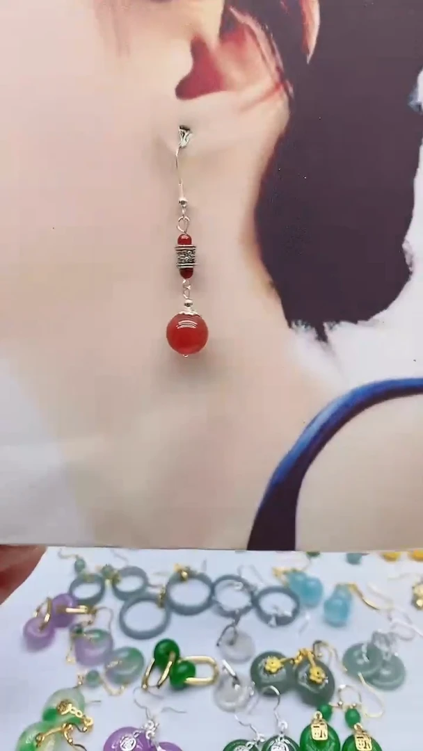 银S925镶嵌南红玛瑙耳饰8