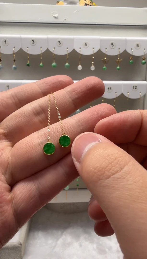 18K金镶嵌翡翠耳饰缅甸天然翡翠a货