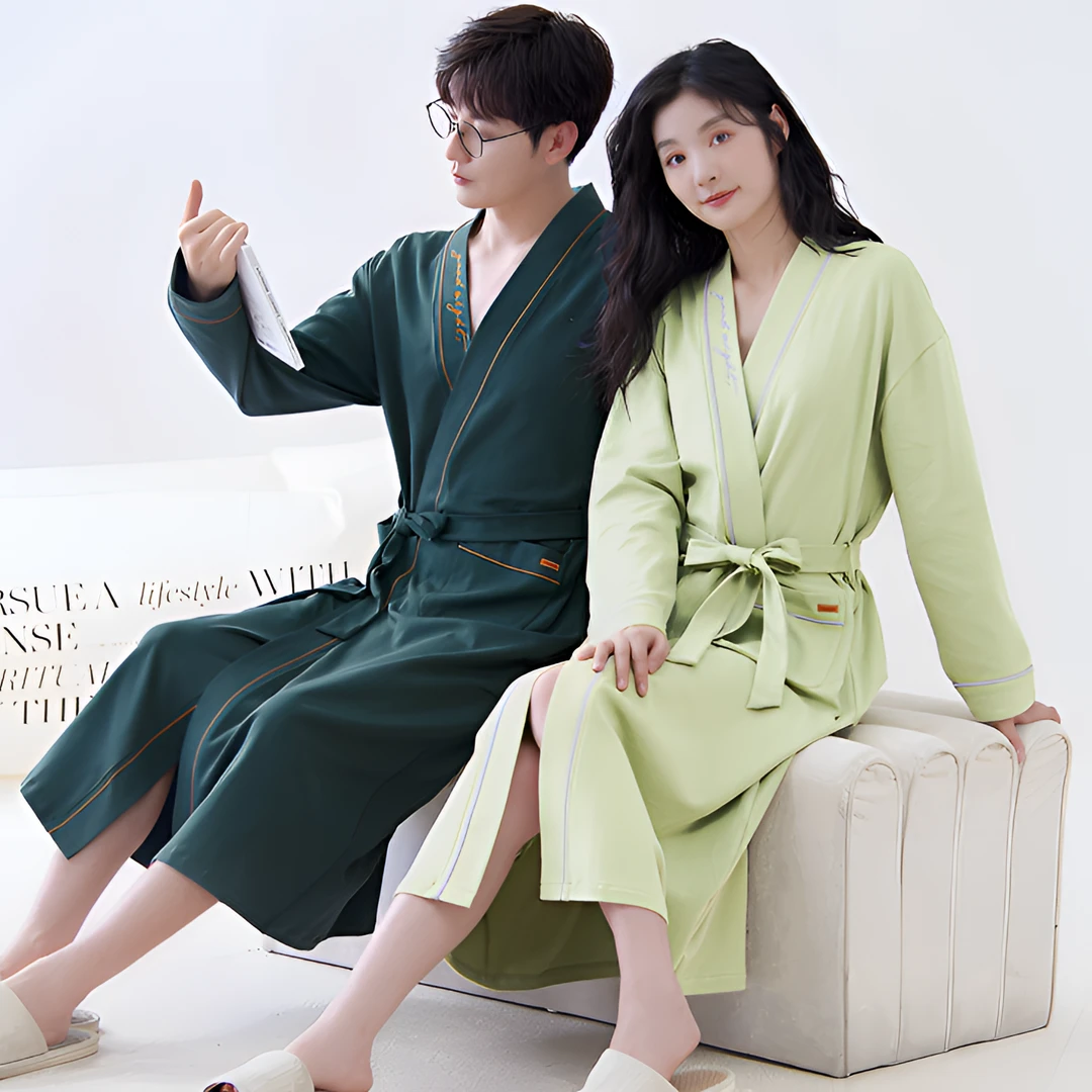 100%全棉高档浴袍男士女士100%纯棉长款睡袍爆款2025新款春秋浴衣