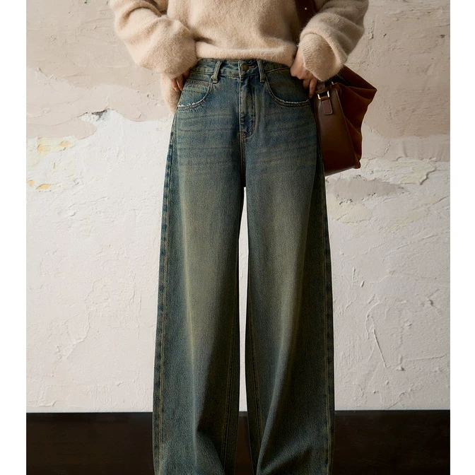 VTG复古牛仔 佰搭神器休闲宽松直筒裤/挺括牛仔裤女NKF794363AL