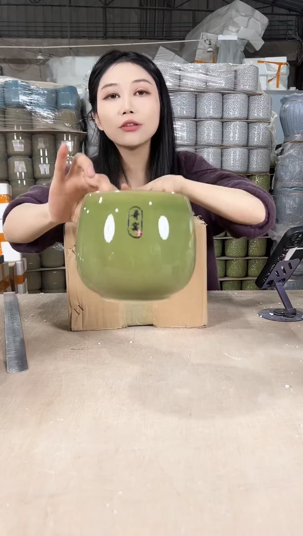 【闪购商品】陶瓷龙蛋裂纹深绿13x13