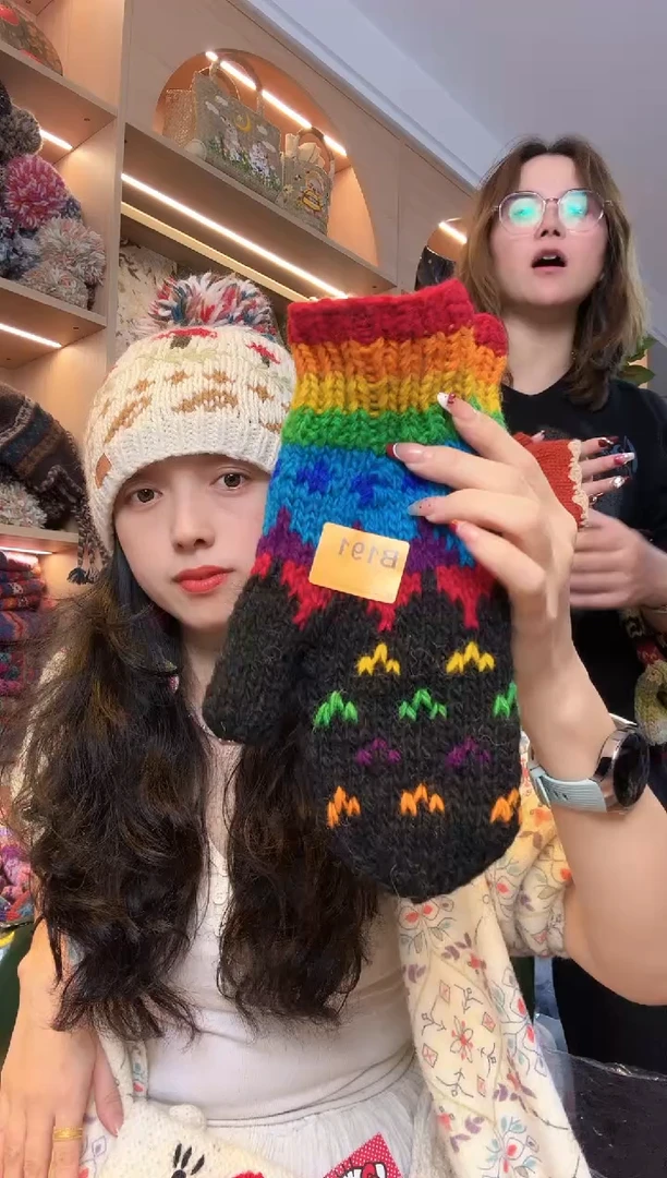 秋*百羊毛黑色星空手套B191