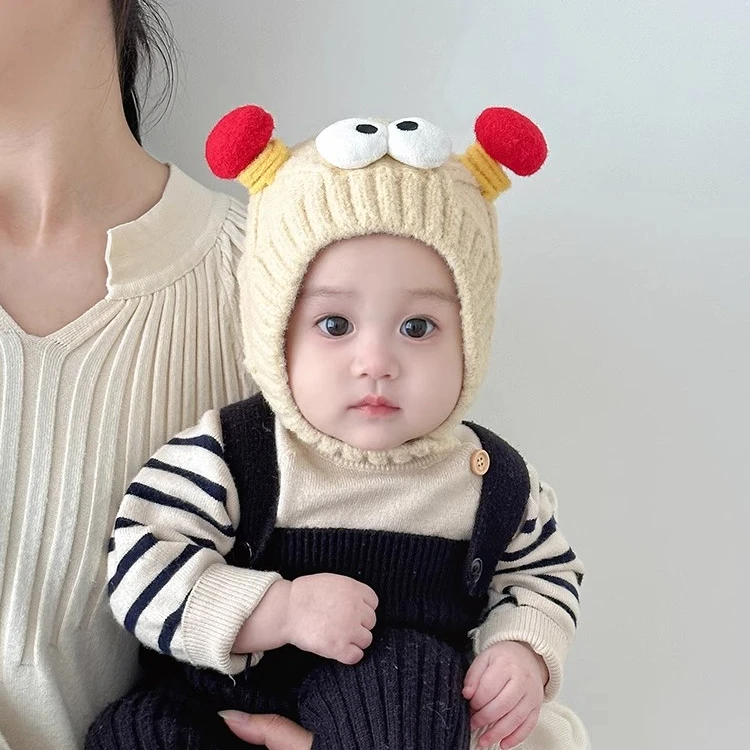 可爱搞怪婴儿帽子秋冬季保暖针织护耳包头帽男女宝宝小月龄毛线帽