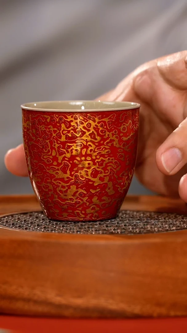 杯LXT60镇窑犀皮漆红金斑草木灰缸杯70