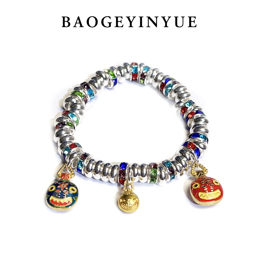 足银手链 彩色吞金兽描金盘缠银手链创意时尚百搭可爱手串民族风