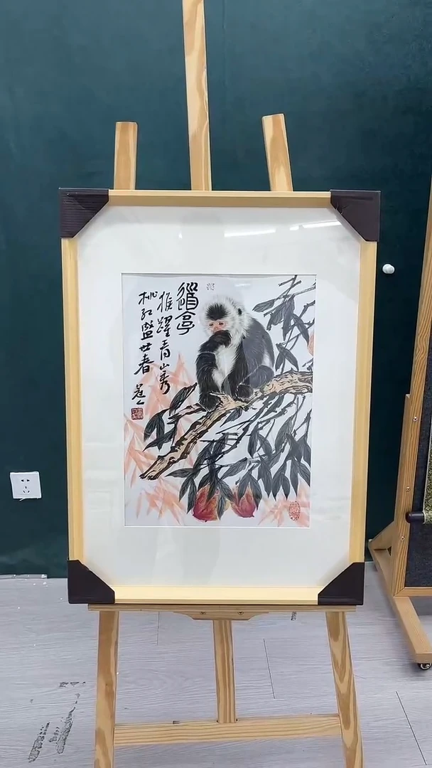 国画王冠人-1.5平尺-工笔-带框