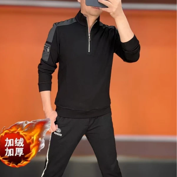 新款百搭修身潮流重工欧货男装上衣半开领爆款男士男式潮男卫衣