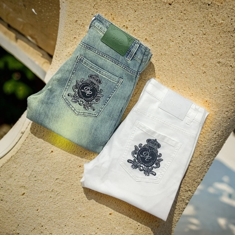 男士国潮高档四季款牛仔裤时尚休闲弹力修身刺绣街潮风潮流长裤