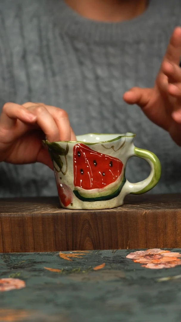 杯釉下彩手工手绘同款陶器