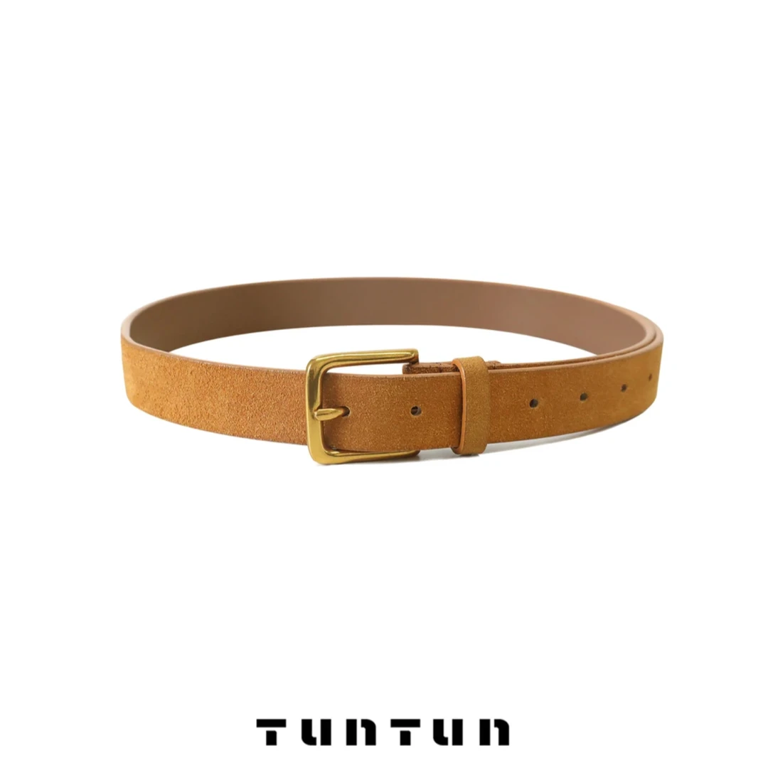 【腰带】女士经典百搭时尚简约港风复古棕色麂皮百搭皮带