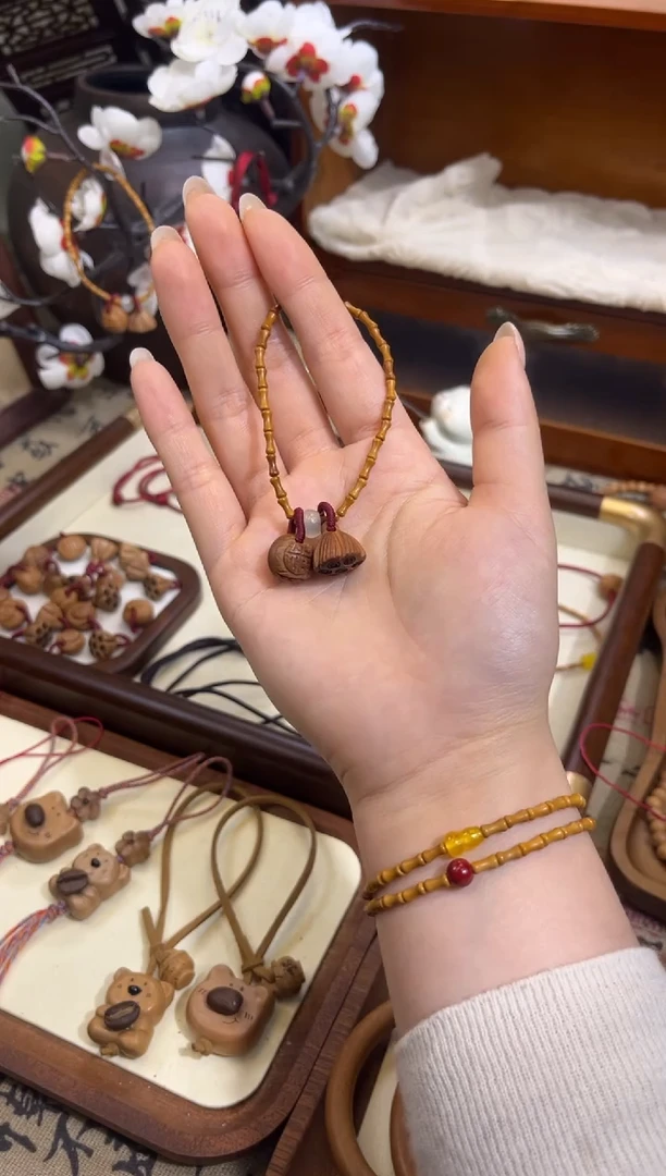 手串桃核【桃缘行】竹节「福气莲莲」桃核辟、挡、驱、护 备注手围