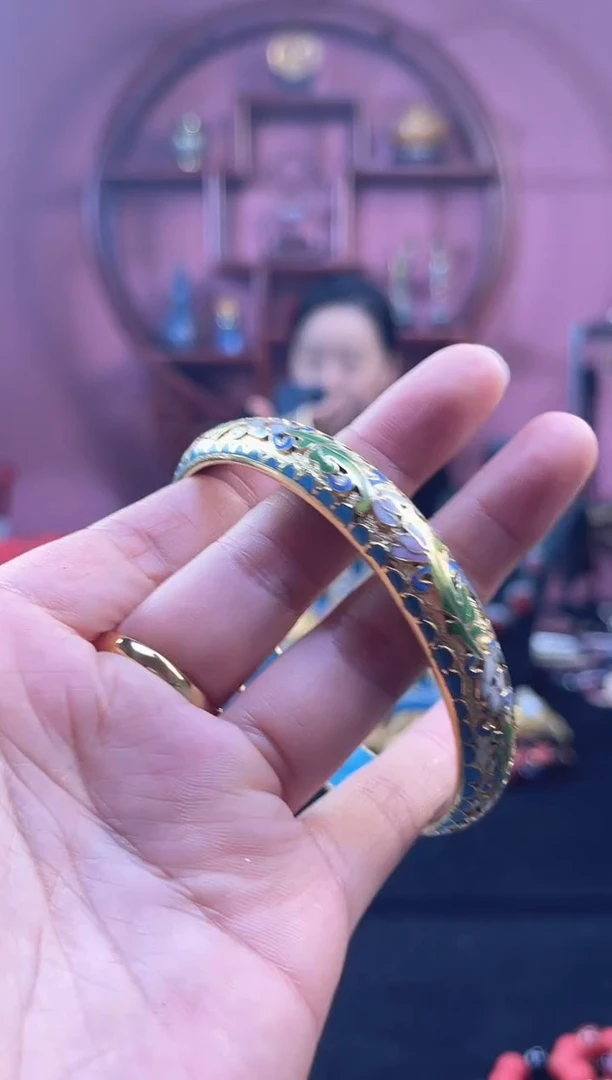 非遗 景泰蓝金地手镯 60-65可戴 天蓝