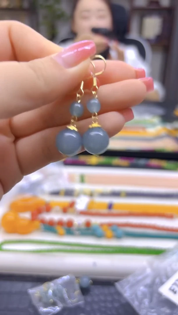 14K金镶嵌翡翠耳饰DIY款E779