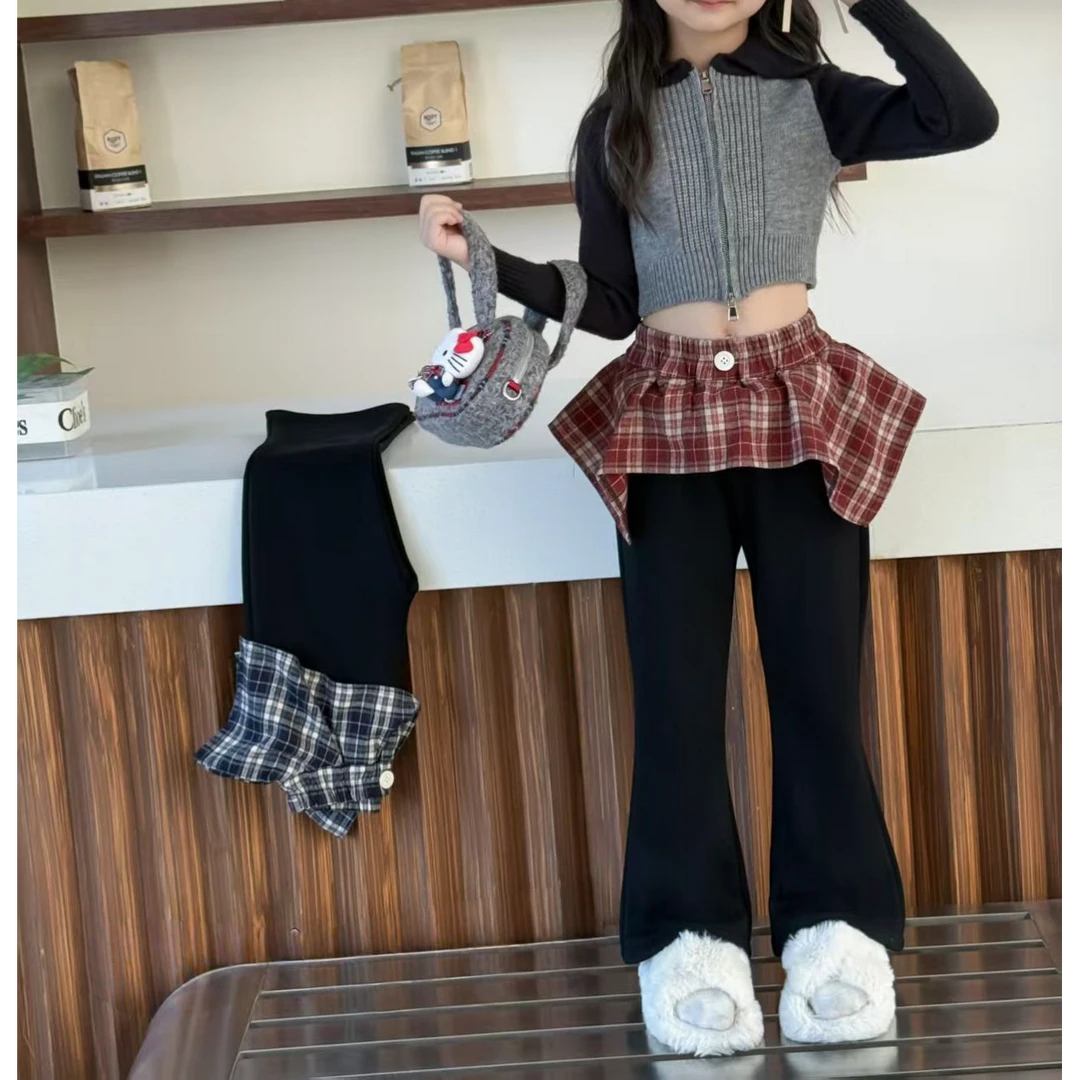 【加绒休闲裤】女童喇叭裤秋冬加绒裤子儿童微喇裤修身裤裙加厚裙裤
