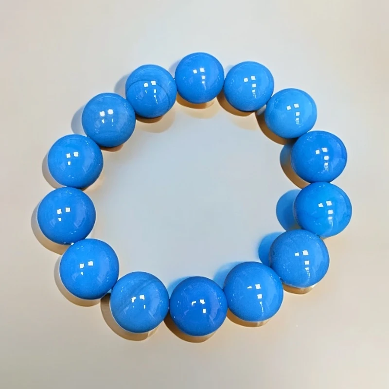 A034高瓷松石皇家蓝焱玛瑙手串14MM14颗天然轻奢百搭天空蓝单圈