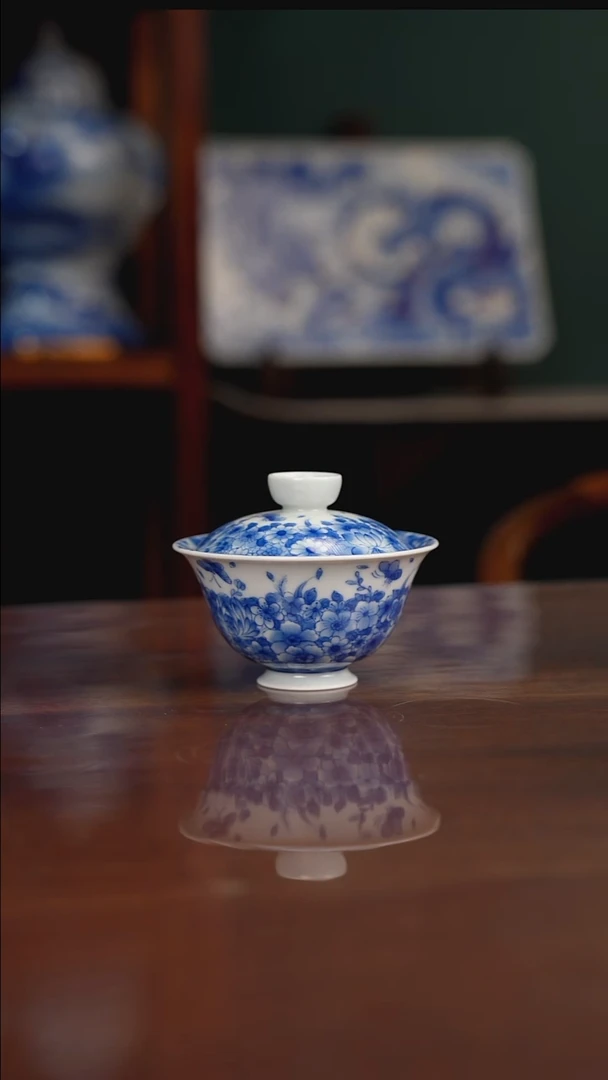 晓月柴窑 万花盖碗