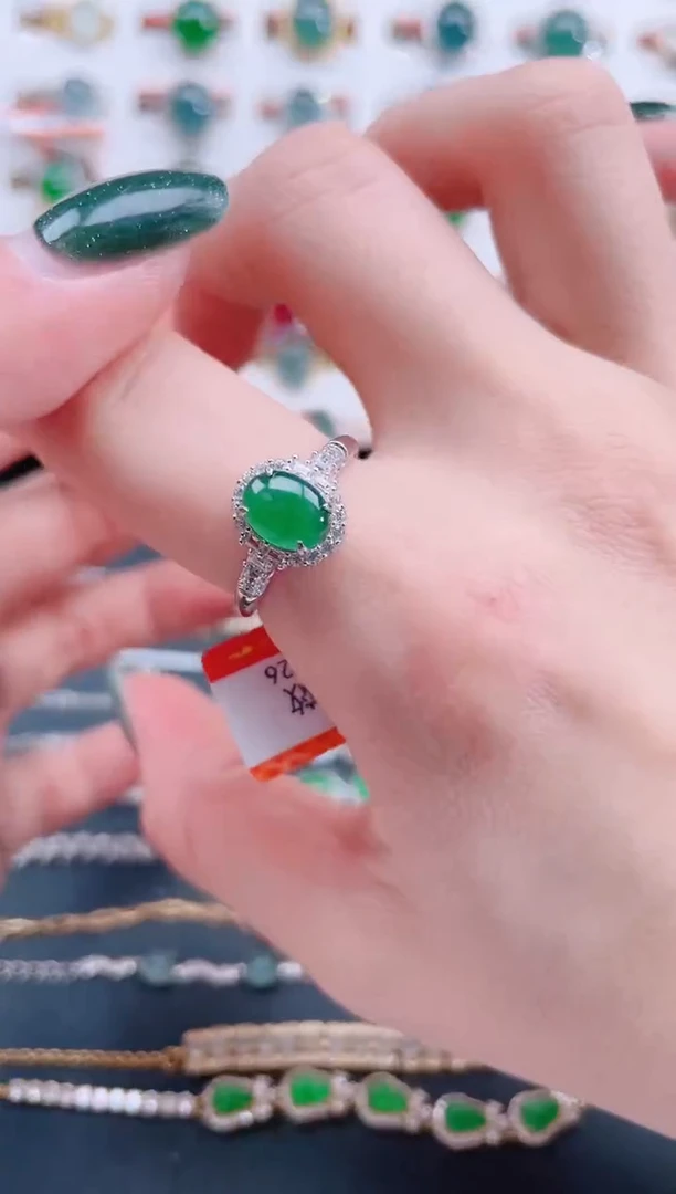 银S925镶嵌戒指翡翠天然翡翠